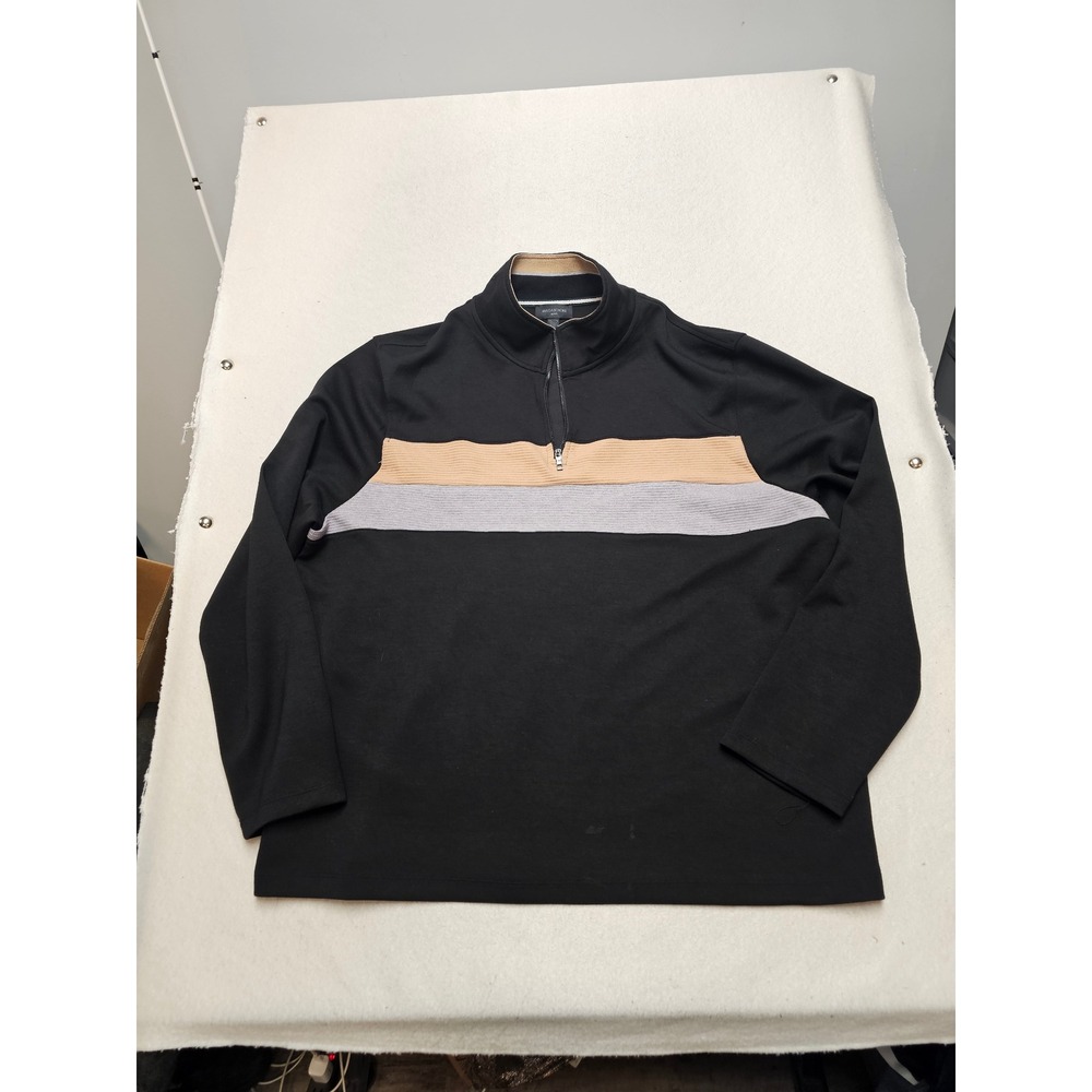 Magaschoni Man XXL Black Colorblock Quarter Zip Pullover Sweater Waffle Knit